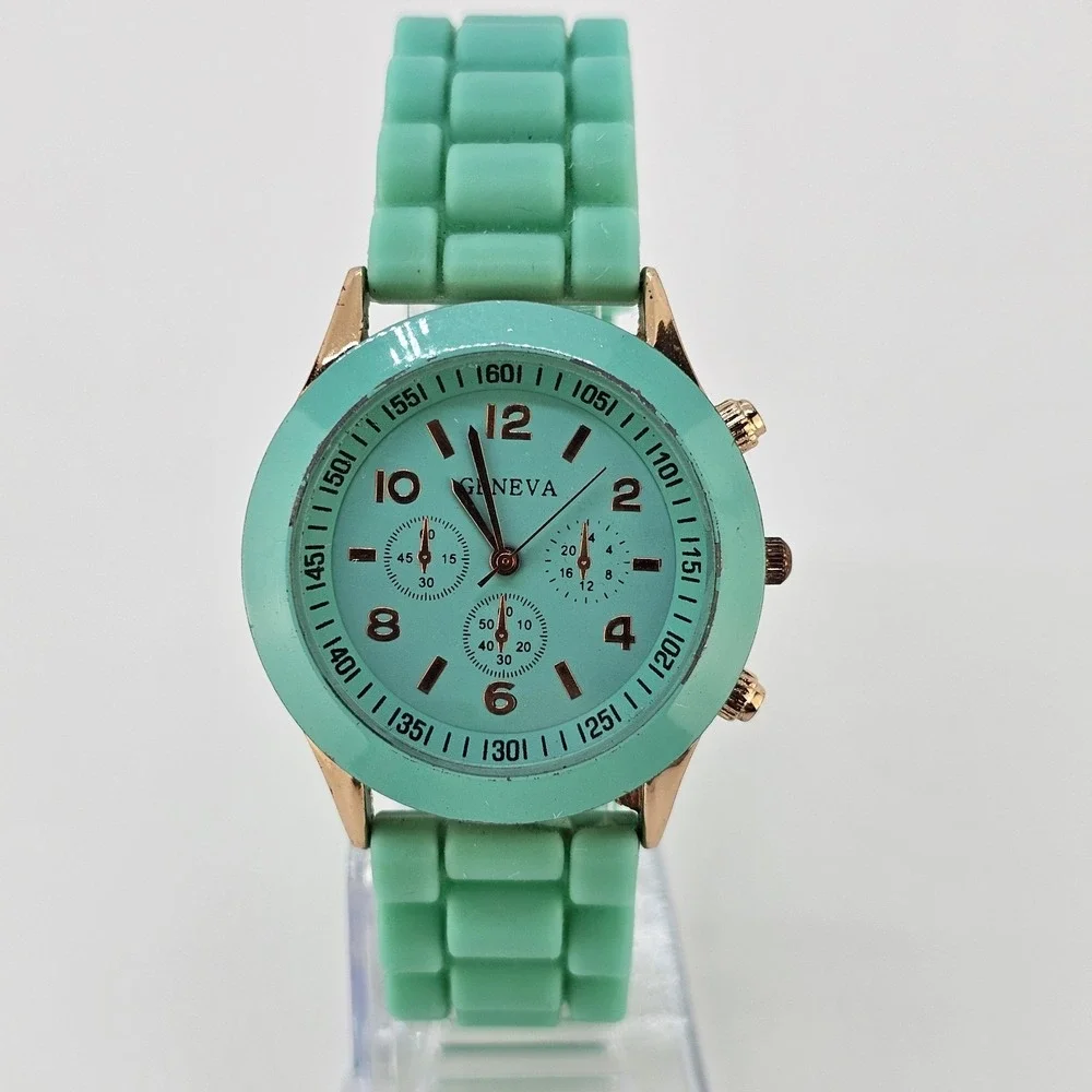 Women's Analog Watch 38MM Green Dial Green Plastic Bands NEW Battery